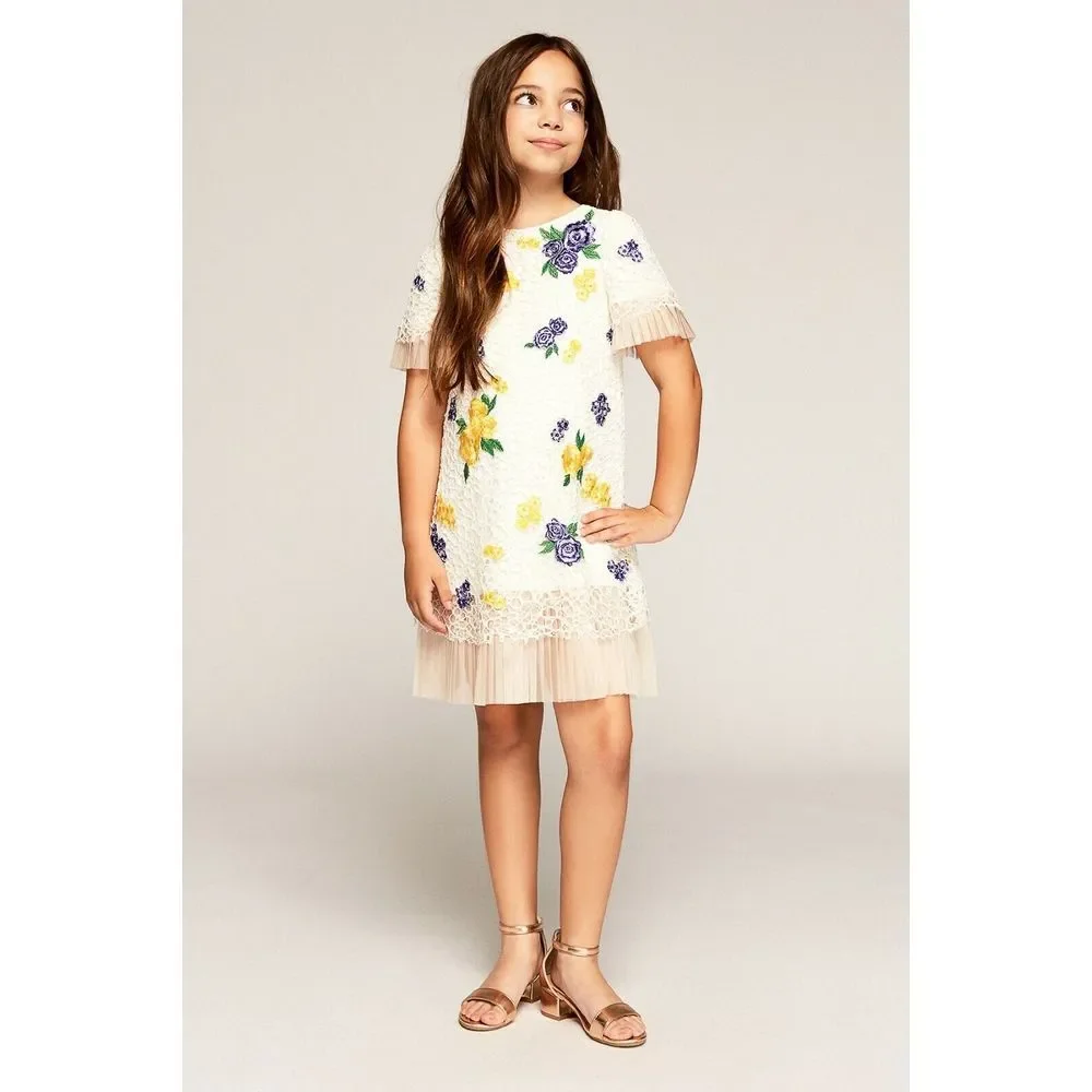 NEW $248 Tadashi Shoji Kids Bella Blossom Lace Dress Ivory [Girls‎ SZ 4 ] #G353